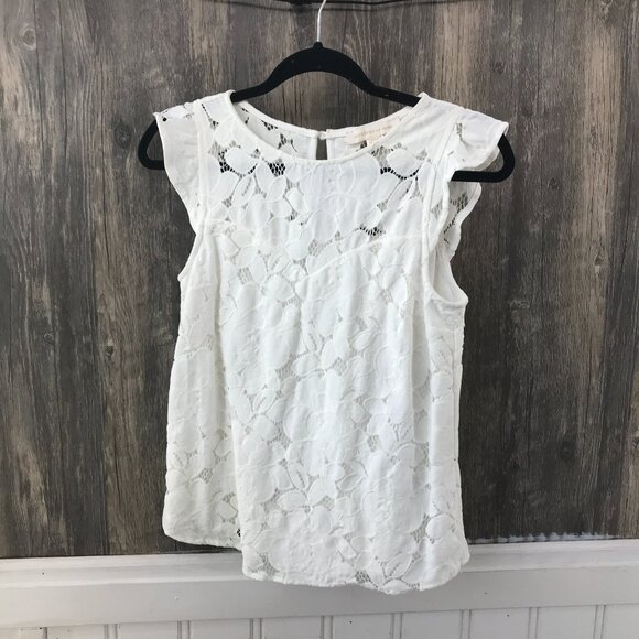 monteau white large scale lace blouse bodice lined size S - Picture 1 of 5